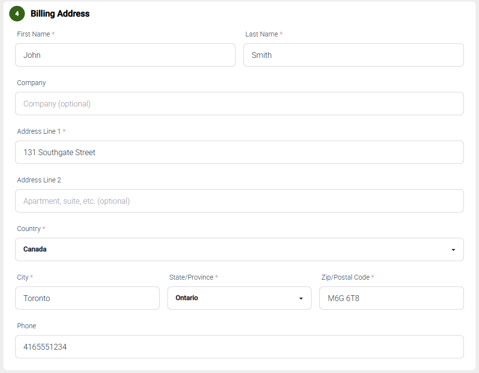 Complete Billing Address Entry