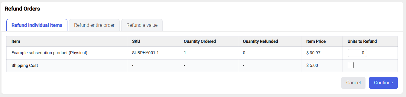 Refund Orders - Opening Tab