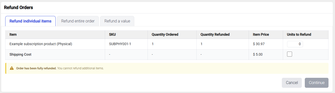 Refund Orders - Restricted Tab