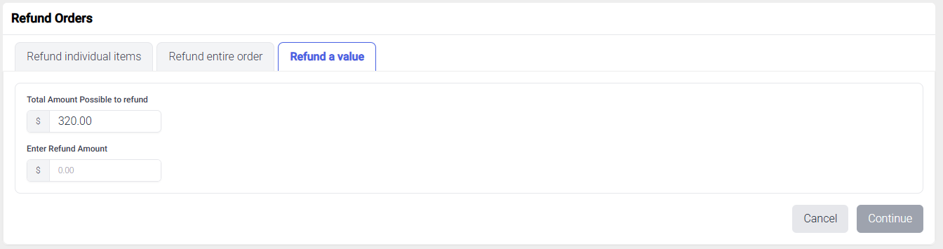 Refund a value - Initial tab